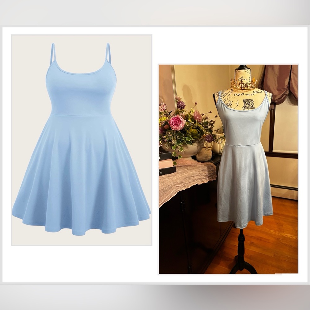 SHEIN EZwear Curve Plus Solid Cami Dress 👗 in Baby Blue 3XL Plus Size